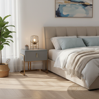 Contemporary Scandinavian Faux Leather Bedside Table - Curved Square 1-Drawer For Bedroom Lumendat