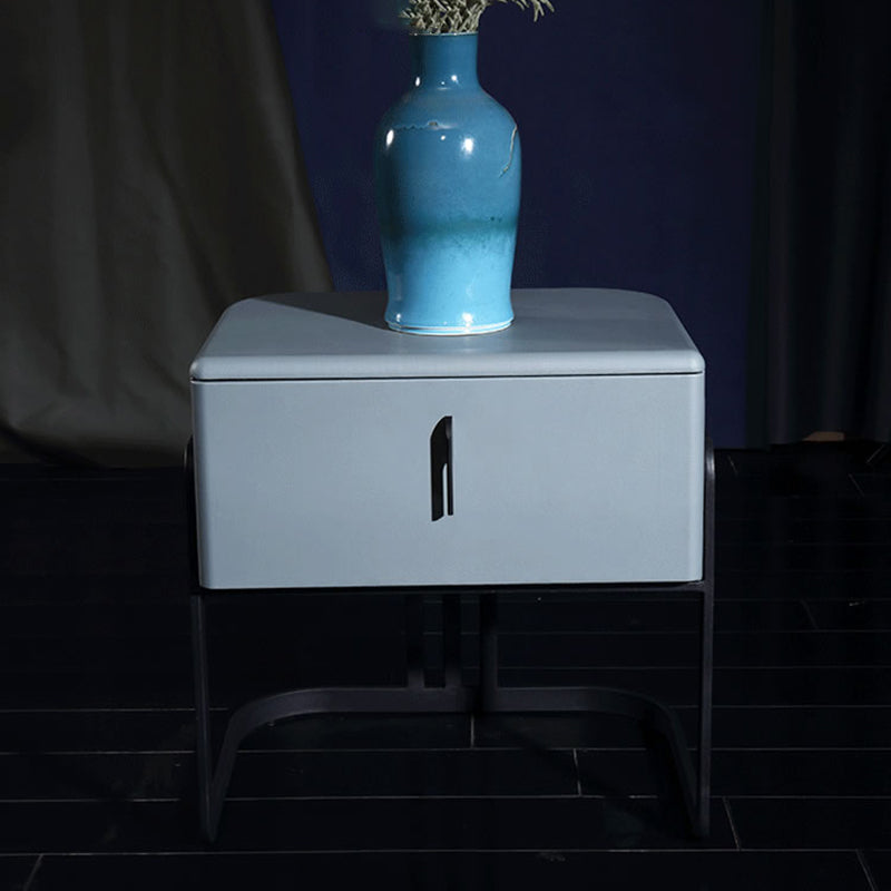 Contemporary Scandinavian Faux Leather Bedside Table - Curved Square 1-Drawer For Bedroom Lumendat