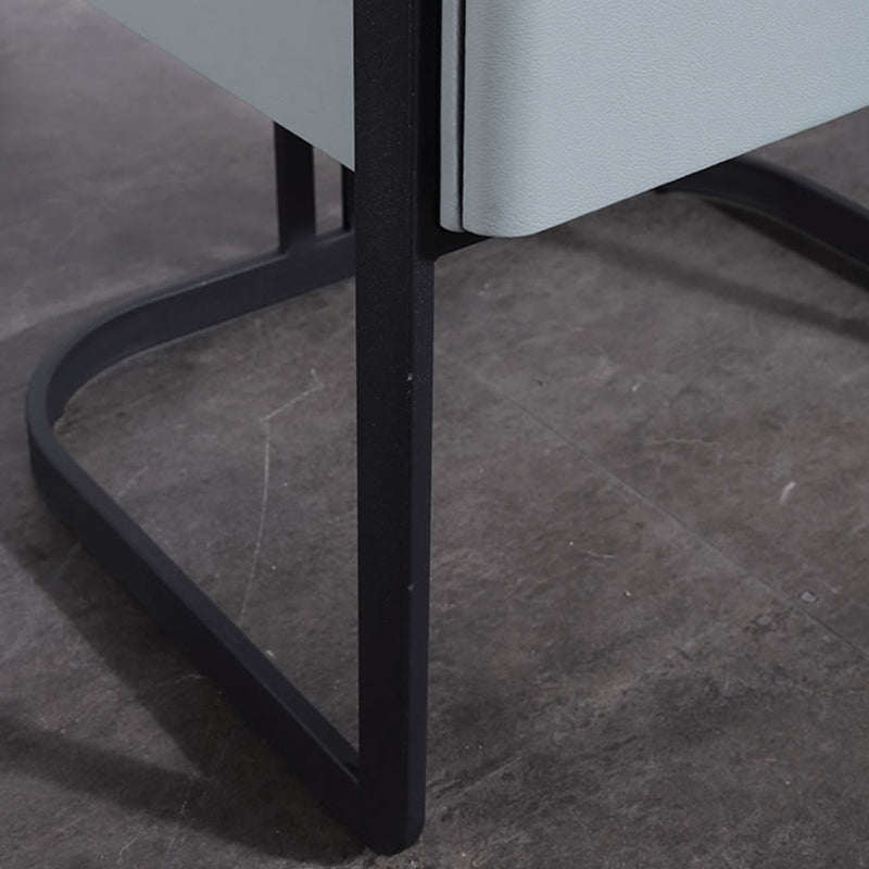 Contemporary Scandinavian Faux Leather Bedside Table - Curved Square 1-Drawer For Bedroom Lumendat