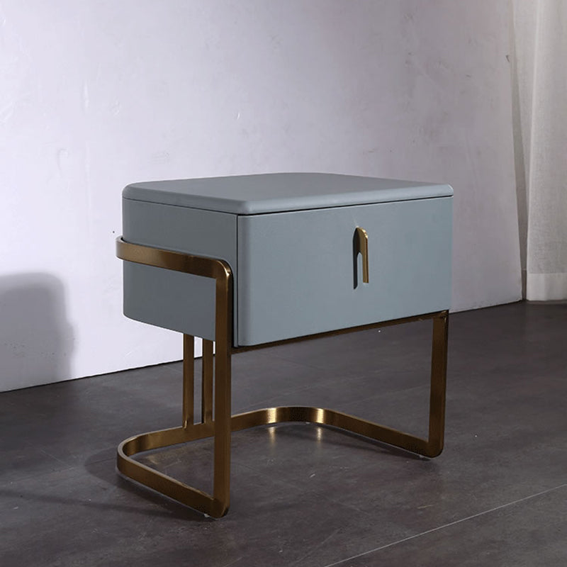 Contemporary Scandinavian Faux Leather Bedside Table - Curved Square 1-Drawer For Bedroom Lumendat