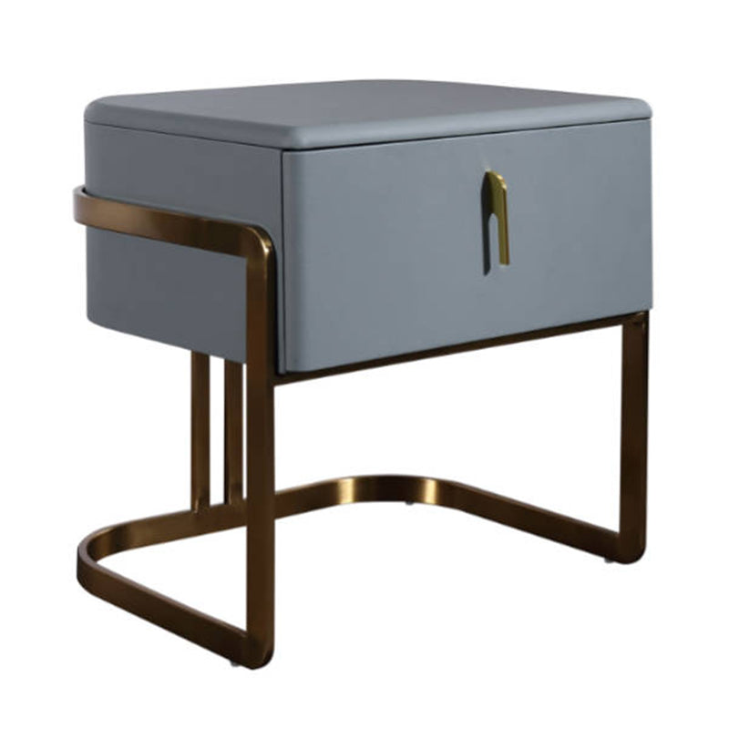 Contemporary Scandinavian Faux Leather Bedside Table - Curved Square 1-Drawer For Bedroom Lumendat