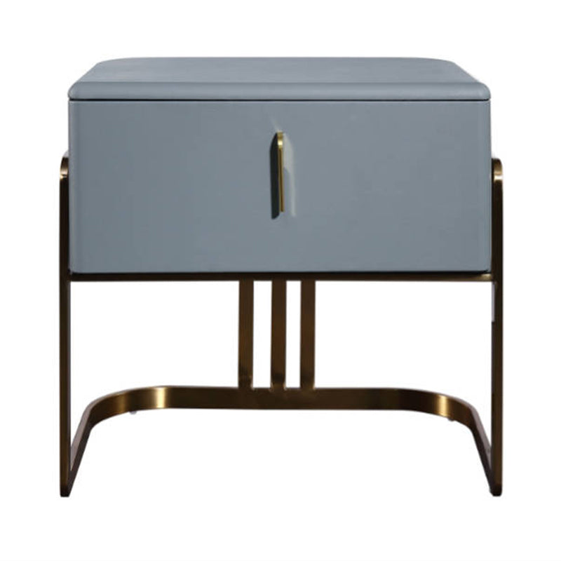 Contemporary Scandinavian Faux Leather Bedside Table - Curved Square 1-Drawer For Bedroom Lumendat
