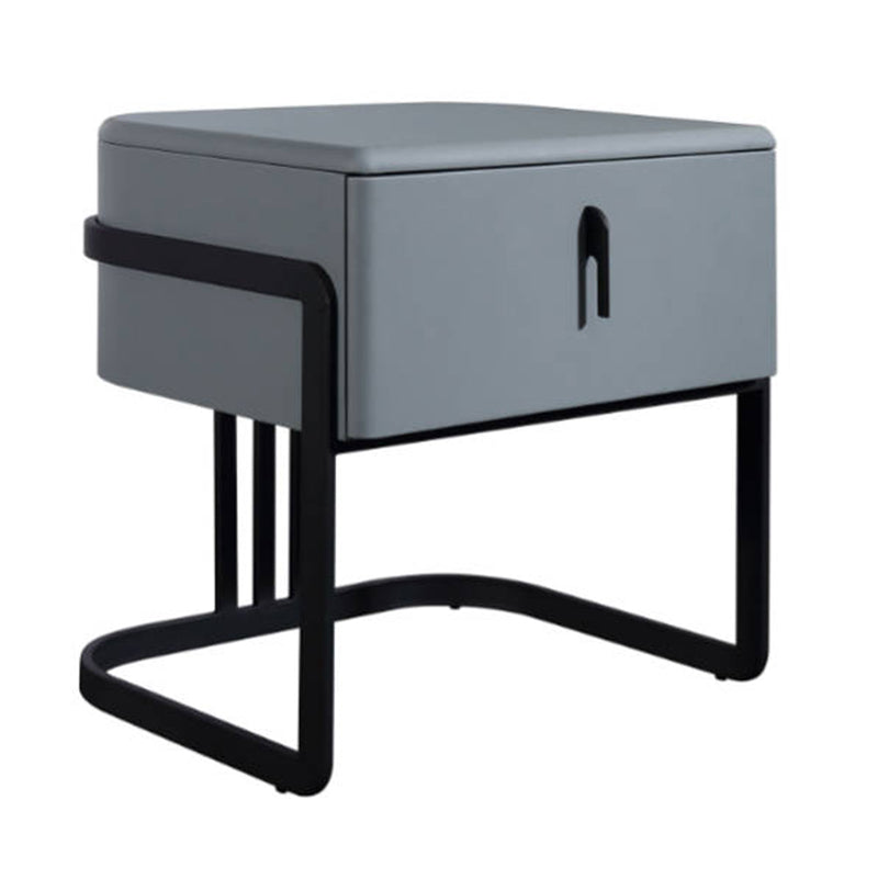 Contemporary Scandinavian Faux Leather Bedside Table - Curved Square 1-Drawer For Bedroom Lumendat