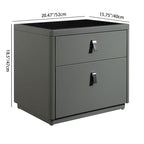 Contemporary Nordic Faux Leather Bedside Table - Elegant Glass Top 2-Drawers For Bedroom Lumendat