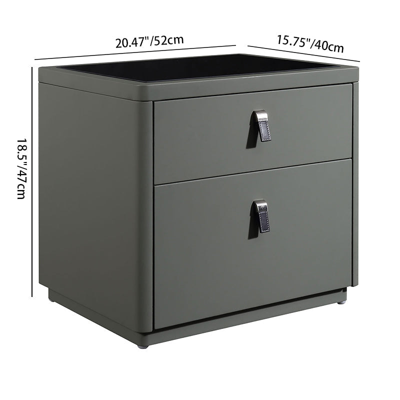 Contemporary Nordic Faux Leather Bedside Table - Elegant Glass Top 2-Drawers For Bedroom Lumendat