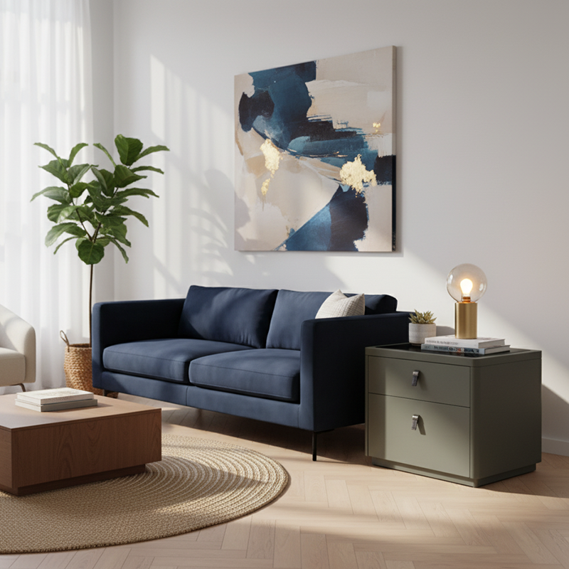 Contemporary Nordic Faux Leather Bedside Table - Elegant Glass Top 2-Drawers For Bedroom Lumendat