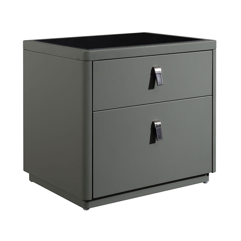 Contemporary Nordic Faux Leather Bedside Table - Elegant Glass Top 2-Drawers For Bedroom Lumendat