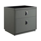 Contemporary Nordic Faux Leather Bedside Table - Elegant Glass Top 2-Drawers For Bedroom Lumendat