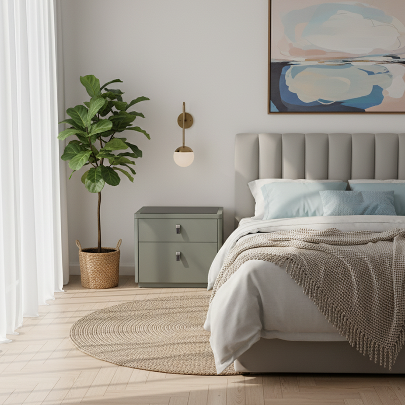Contemporary Nordic Faux Leather Bedside Table - Elegant Glass Top 2-Drawers For Bedroom Lumendat