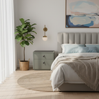 Contemporary Nordic Faux Leather Bedside Table - Elegant Glass Top 2-Drawers For Bedroom Lumendat