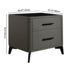 Modern Luxury Faux Leather Nightstand With Glass Top - 2 Drawer Bedside Table For Bedroom Lumendat