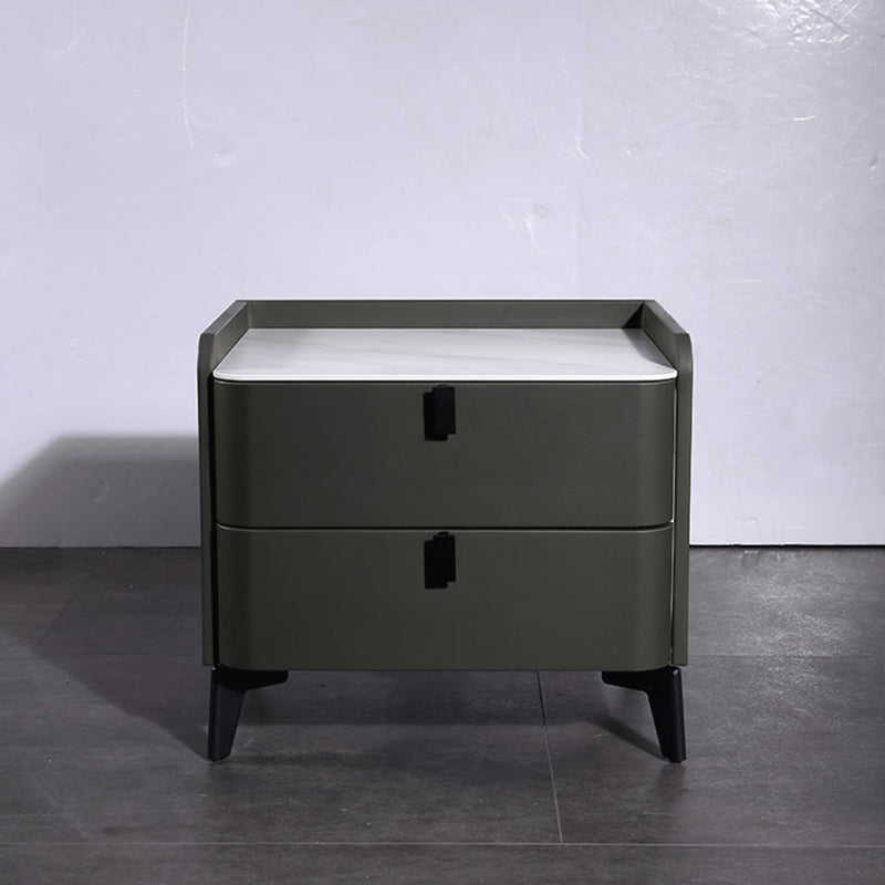 Contemporary Nordic Dual-Finish Nightstand - Square Sintered Stone Top Bedside Table For Bedroom Lumendat