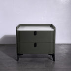 Contemporary Nordic Dual-Finish Nightstand - Square Sintered Stone Top Bedside Table For Bedroom Lumendat