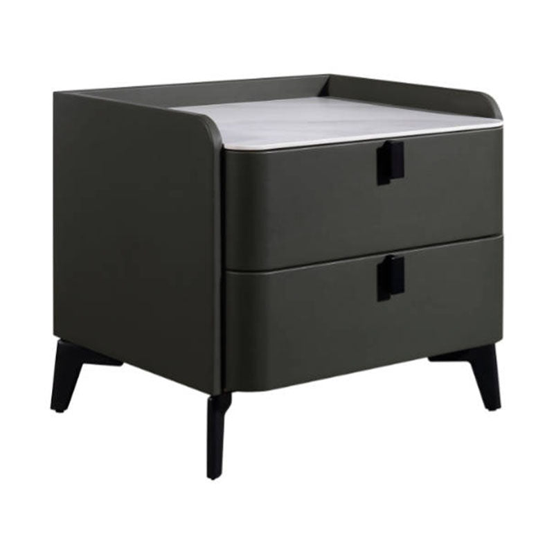 Contemporary Nordic Dual-Finish Nightstand - Square Sintered Stone Top Bedside Table For Bedroom Lumendat
