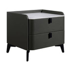 Contemporary Nordic Dual-Finish Nightstand - Square Sintered Stone Top Bedside Table For Bedroom Lumendat