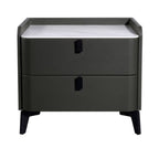 Contemporary Nordic Dual-Finish Nightstand - Square Sintered Stone Top Bedside Table For Bedroom Lumendat