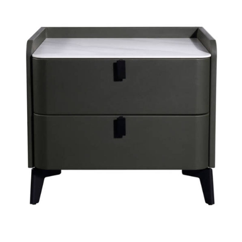 Contemporary Nordic Dual-Finish Nightstand - Square Sintered Stone Top Bedside Table For Bedroom Lumendat