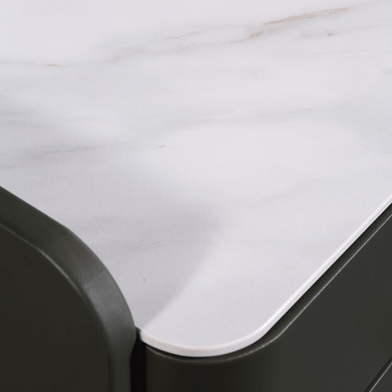 Contemporary Nordic Dual-Finish Nightstand - Square Sintered Stone Top Bedside Table For Bedroom Lumendat