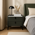 Contemporary Nordic Dual-Finish Nightstand - Square Sintered Stone Top Bedside Table For Bedroom Lumendat