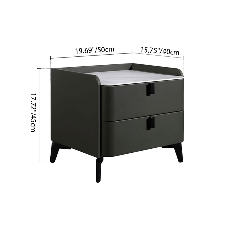 Contemporary Nordic Dual-Finish Nightstand - Square Sintered Stone Top Bedside Table For Bedroom Lumendat