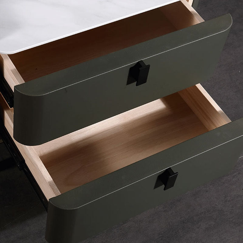 Contemporary Nordic Dual-Finish Nightstand - Square Sintered Stone Top Bedside Table For Bedroom Lumendat