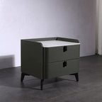 Contemporary Nordic Dual-Finish Nightstand - Square Sintered Stone Top Bedside Table For Bedroom Lumendat
