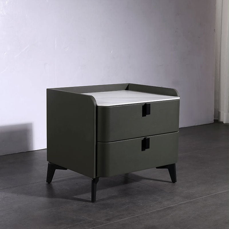 Contemporary Nordic Dual-Finish Nightstand - Square Sintered Stone Top Bedside Table For Bedroom Lumendat