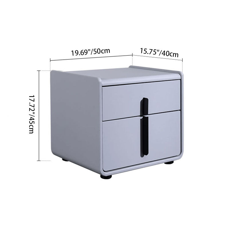 Modern Minimalist Faux Leather Nightstand - Square 2 Drawer Bedside Table For Bedroom Lumendat