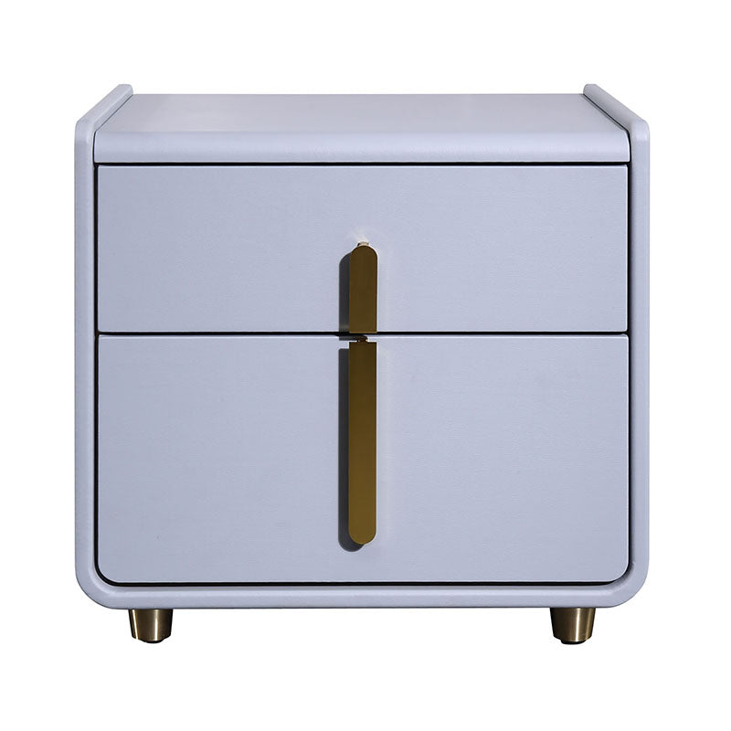 Modern Minimalist Faux Leather Nightstand - Square 2 Drawer Bedside Table For Bedroom Lumendat