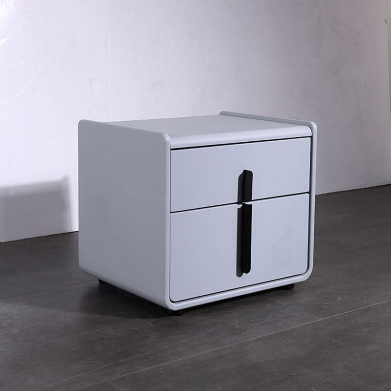 Modern Minimalist Faux Leather Nightstand - Square 2 Drawer Bedside Table For Bedroom Lumendat