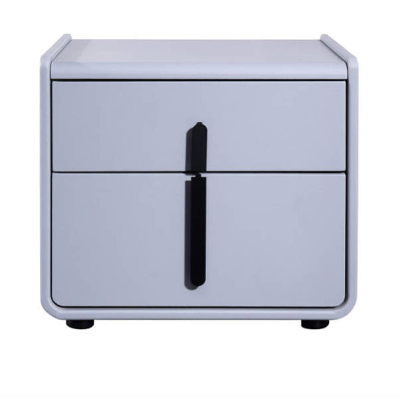 Modern Minimalist Faux Leather Nightstand - Square 2 Drawer Bedside Table For Bedroom Lumendat