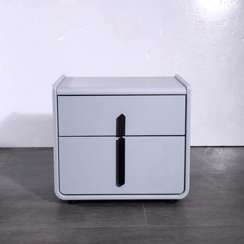 Modern Minimalist Faux Leather Nightstand - Square 2 Drawer Bedside Table For Bedroom Lumendat