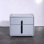 Modern Minimalist Faux Leather Nightstand - Square 2 Drawer Bedside Table For Bedroom Lumendat