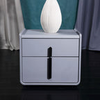 Modern Minimalist Faux Leather Nightstand - Square 2 Drawer Bedside Table For Bedroom Lumendat