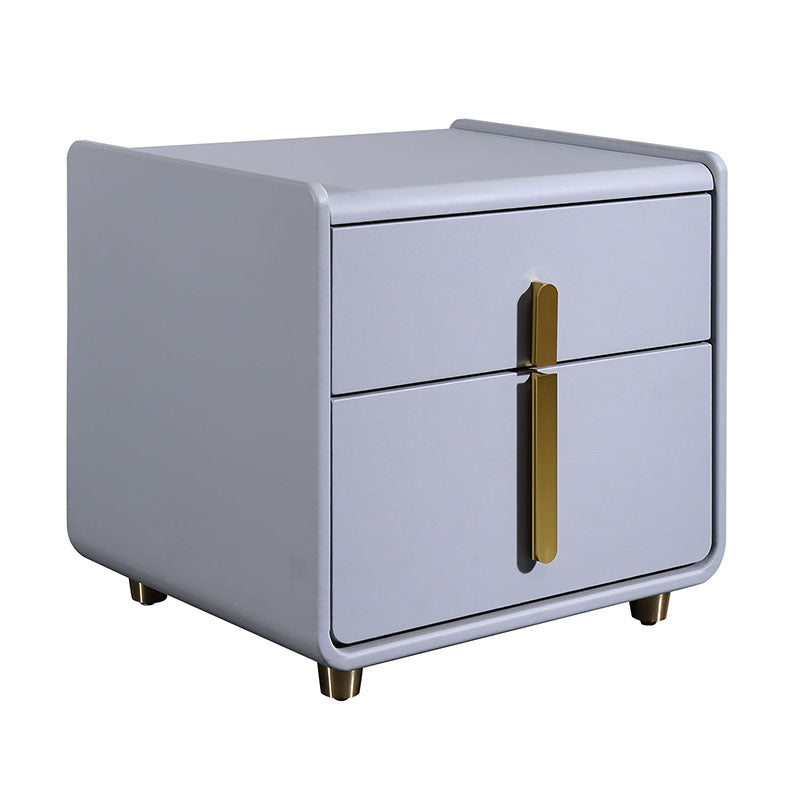 Modern Minimalist Faux Leather Nightstand - Square 2 Drawer Bedside Table For Bedroom Lumendat