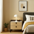 Contemporary Nordic Sintered Stone Metal Bedside Table - Curved Edges 2 Drawers Nightstand For Bedroom Lumendat