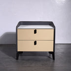 Contemporary Nordic Sintered Stone Metal Bedside Table - Curved Edges 2 Drawers Nightstand For Bedroom Lumendat
