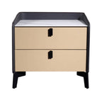 Contemporary Nordic Sintered Stone Metal Bedside Table - Curved Edges 2 Drawers Nightstand For Bedroom Lumendat