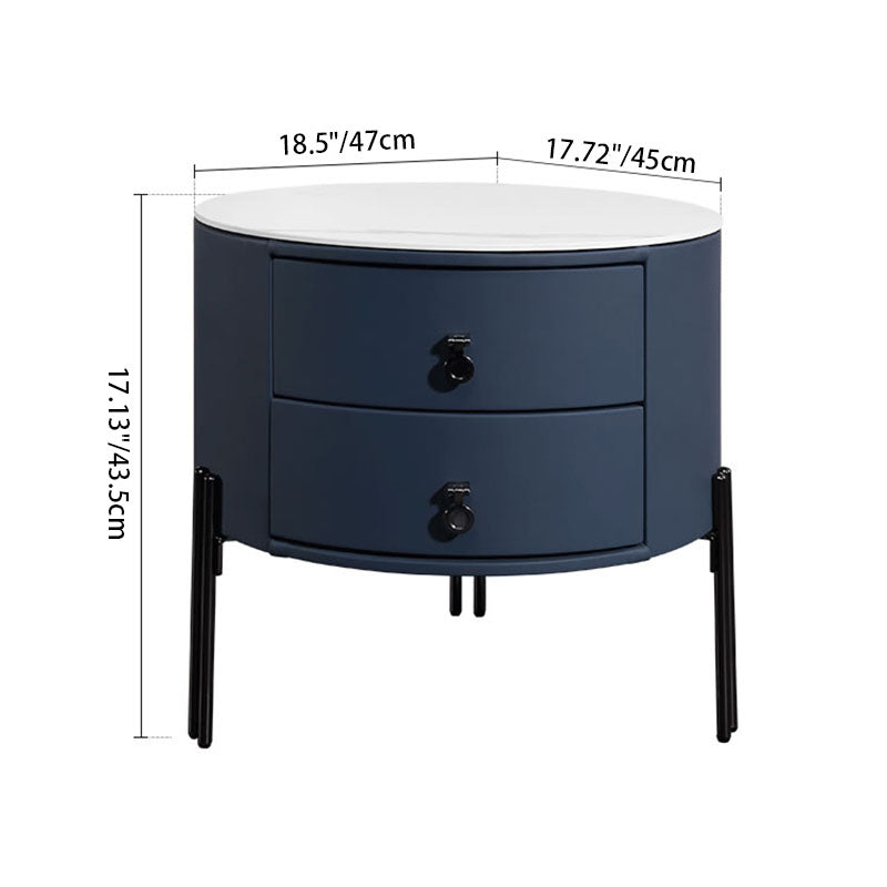Contemporary Sintered Stone Top Metal Legs Nightstand - 2 Drawers Bedside Cabinet For Bedroom Lumendat