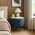 Contemporary Sintered Stone Top Metal Legs Nightstand - 2 Drawers Bedside Cabinet For Bedroom Lumendat