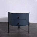 Contemporary Sintered Stone Top Metal Legs Nightstand - 2 Drawers Bedside Cabinet For Bedroom Lumendat