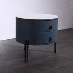 Contemporary Sintered Stone Top Metal Legs Nightstand - 2 Drawers Bedside Cabinet For Bedroom Lumendat