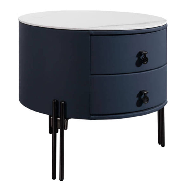 Contemporary Sintered Stone Top Metal Legs Nightstand - 2 Drawers Bedside Cabinet For Bedroom Lumendat
