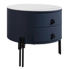 Contemporary Sintered Stone Top Metal Legs Nightstand - 2 Drawers Bedside Cabinet For Bedroom Lumendat