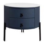 Contemporary Sintered Stone Top Metal Legs Nightstand - 2 Drawers Bedside Cabinet For Bedroom Lumendat