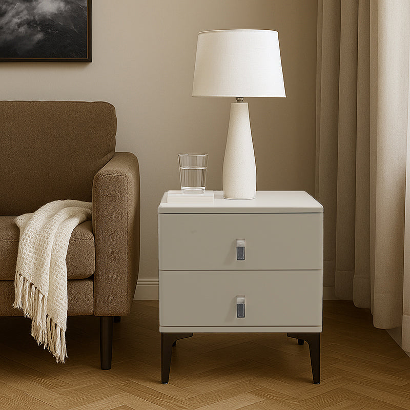 Modern Minimalist Elegant 2 Drawers Nightstand - Soft Rounded Edges Bedside Table For Bedroom Lumendat