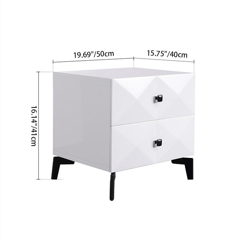 Modern Minimalist High-Gloss Veneer 2 Drawers Nightstand - Diamond Texture Bedside Table For Bedroom Lumendat