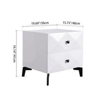 Modern Minimalist High-Gloss Veneer 2 Drawers Nightstand - Diamond Texture Bedside Table For Bedroom Lumendat