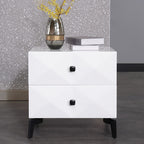 Modern Minimalist High-Gloss Veneer 2 Drawers Nightstand - Diamond Texture Bedside Table For Bedroom Lumendat