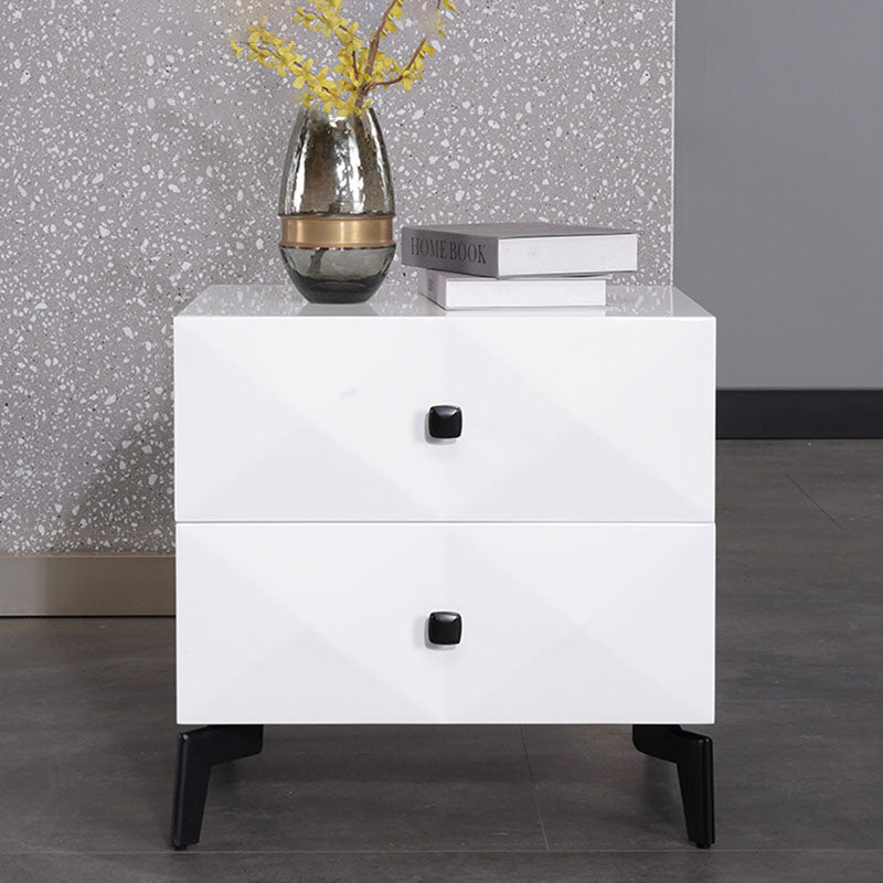 Modern Minimalist High-Gloss Veneer 2 Drawers Nightstand - Diamond Texture Bedside Table For Bedroom Lumendat